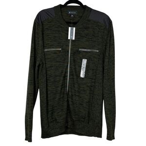 NEW INC Mens Size XL Cardigan Jacket Cotton Full Zip Sweater Black Green